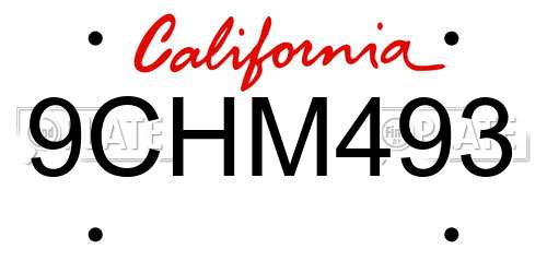 9CHM493 California License Plate