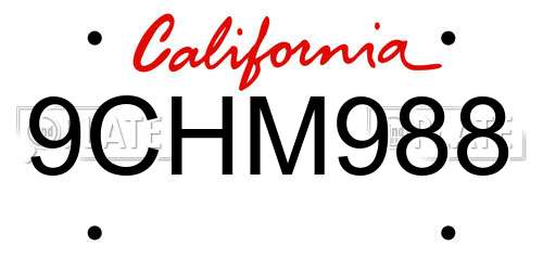 9CHM988 California License Plate