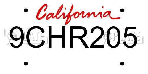 9CHR205 California License Plate