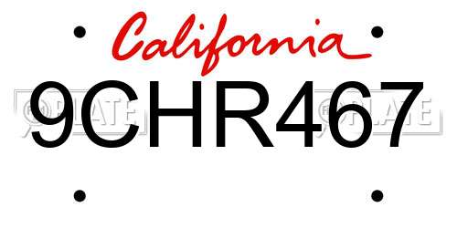 9CHR467 California License Plate