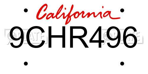 9CHR496 California License Plate
