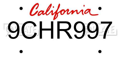 9CHR997 California License Plate
