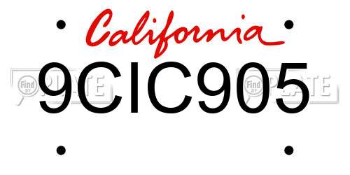 9CIC905 California License Plate