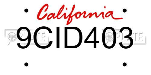 9CID403 California License Plate
