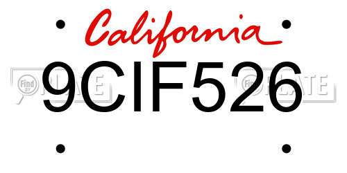 9CIF526 California License Plate