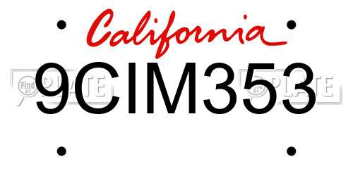 9CIM353 California License Plate