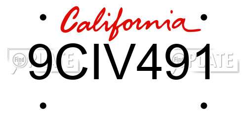9CIV491 California License Plate