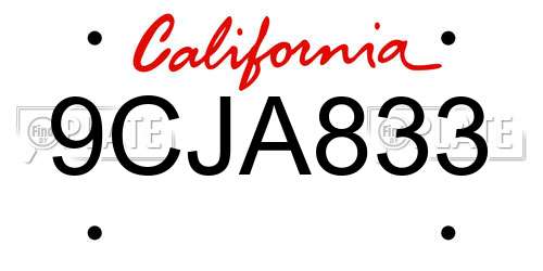 9CJA833 California License Plate