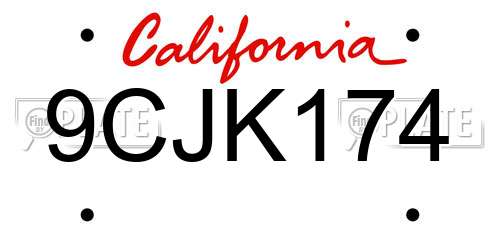9CJK174 California License Plate