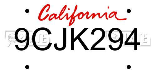 9CJK294 California License Plate