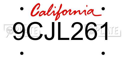 9CJL261 California License Plate