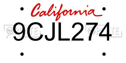 9CJL274 California License Plate