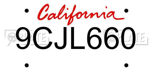 9CJL660 California License Plate