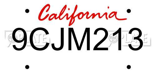 9CJM213 California License Plate