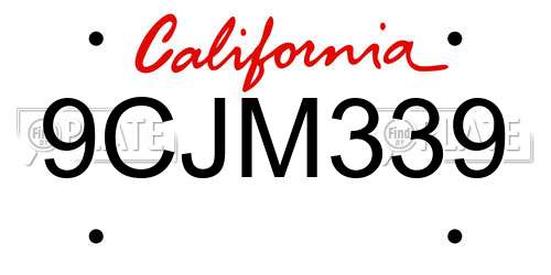 9CJM339 California License Plate