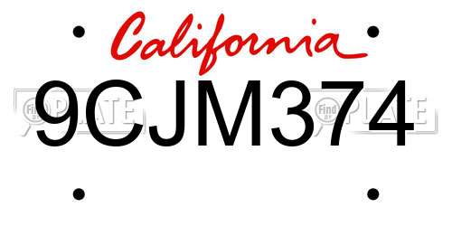 9CJM374 California License Plate