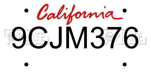 9CJM376 California License Plate