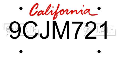 9CJM721 California License Plate