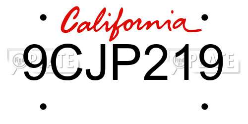 9CJP219 California License Plate