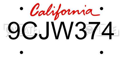 9CJW374 California License Plate