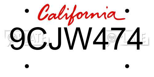 9CJW474 California License Plate