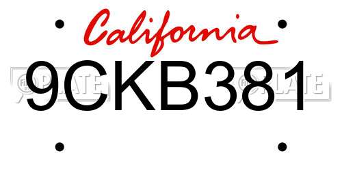 9CKB381 California License Plate