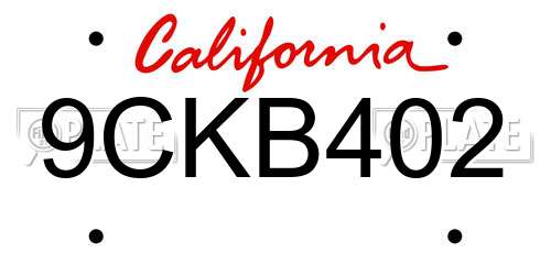 9CKB402 California License Plate
