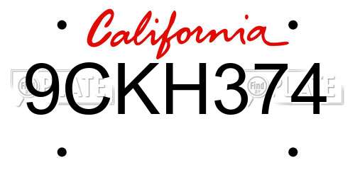 9CKH374 California License Plate