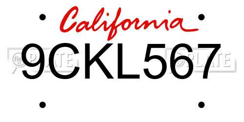9CKL567 California License Plate