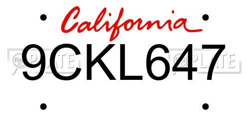 9CKL647 California License Plate