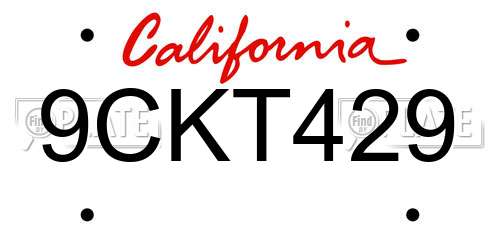 9CKT429 California License Plate