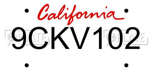 9CKV102 California License Plate