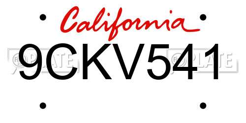 9CKV541 California License Plate