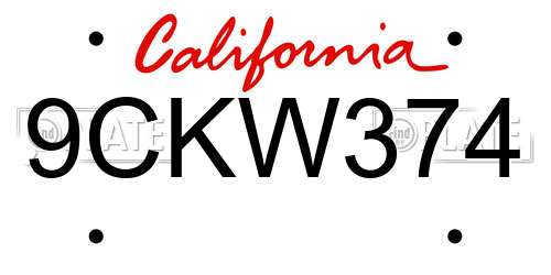 9CKW374 California License Plate