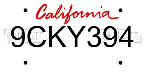 9CKY394 California License Plate