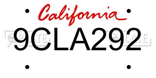 9CLA292 California License Plate