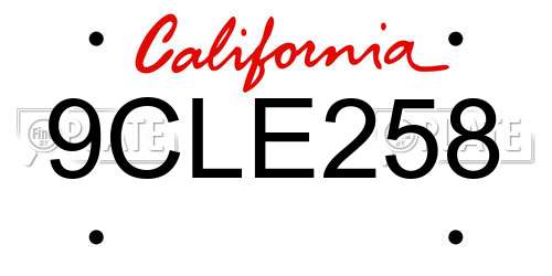 9CLE258 California License Plate