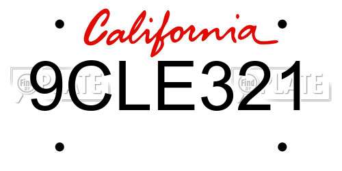 9CLE321 California License Plate