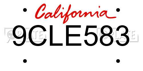 9CLE583 California License Plate