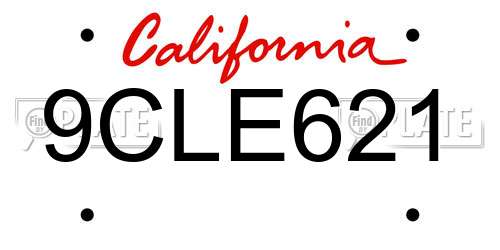 9CLE621 California License Plate