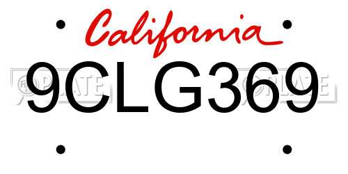 9CLG369 California License Plate