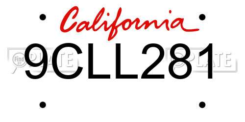 9CLL281 California License Plate