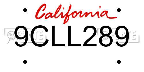 9CLL289 California License Plate