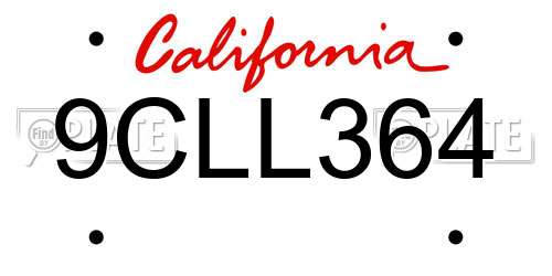 9CLL364 California License Plate