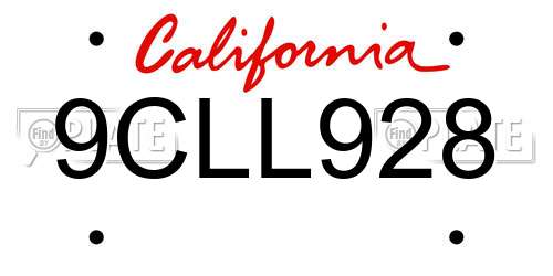 9CLL928 California License Plate