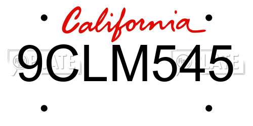 9CLM545 California License Plate
