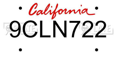 9CLN722 California License Plate