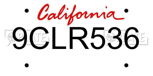 9CLR536 California License Plate