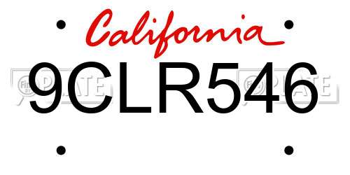 9CLR546 California License Plate