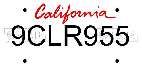 9CLR955 California License Plate